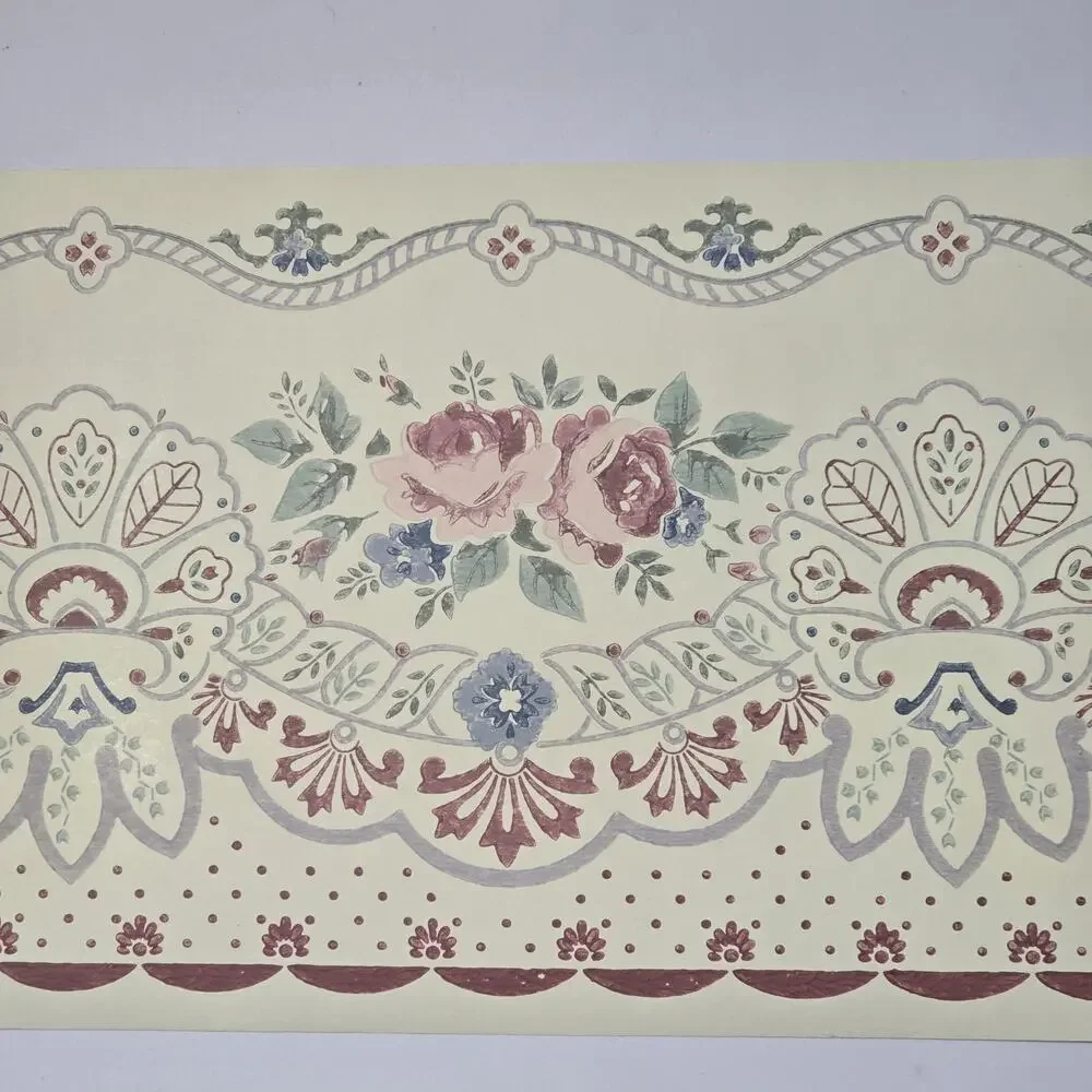 Wallpaper Border Lot 3 Rolls, 1 Full,2ptl Cottage Victorian 5.25” W, Pre-Pasted